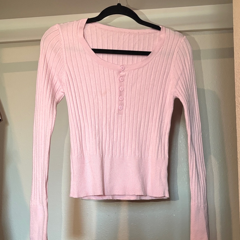 Elegant Pink Ribbed Button-Up Blouse